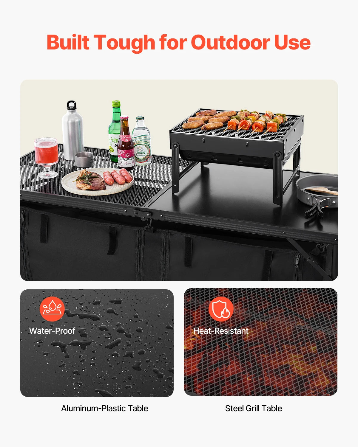 Succebuy Lightweight Aluminum Camping Kitchen Table - Portable Outdoor Cooking Station for BBQs, Picnics, and RV Travel