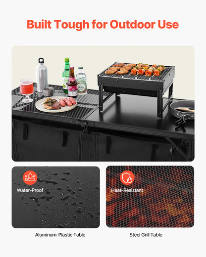 Succebuy Lightweight Aluminum Camping Kitchen Table - Portable Outdoor Cooking Station for BBQs, Picnics, and RV Travel