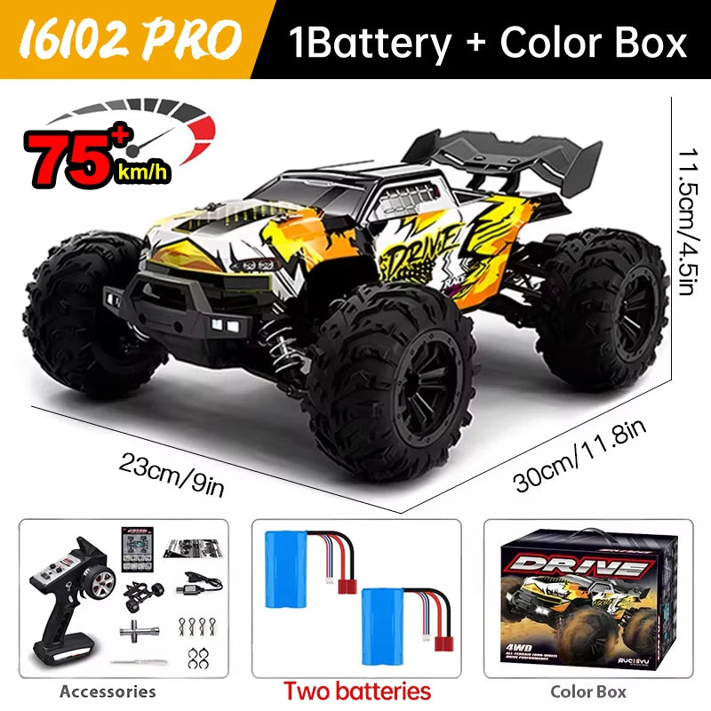 Wltoys 16101 Pro 1:16 Scale 75KM/H 4WD Remote Control Car with LED Lights - High-Speed Drift Monster Truck for Children