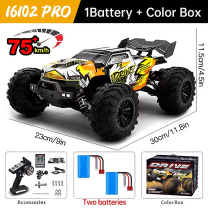 Wltoys 16101 Pro 1:16 Scale 75KM/H 4WD Remote Control Car with LED Lights - High-Speed Drift Monster Truck for Children