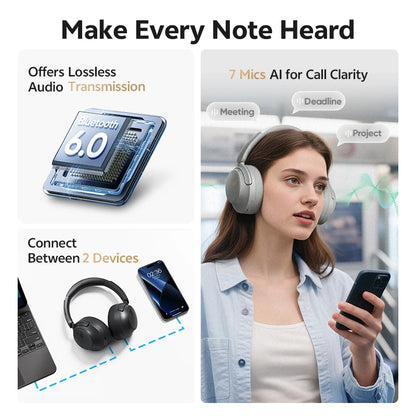 QCY H3S Over-Ear Headphones with Hi-Res LDAC and Spatial Sound, Adaptive ANC, Bluetooth 6.0, 102 Hours Battery Life