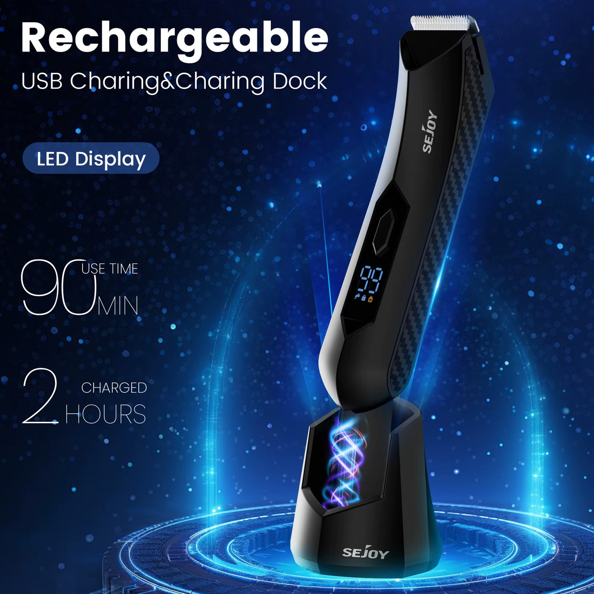 Sejoy Men's Electric Shaver and Ball Trimmer for Groin and Body Hair Grooming with Replaceable Ceramic Blade Heads