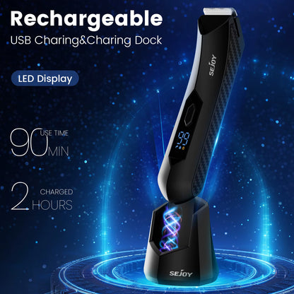 Sejoy Men's Electric Shaver and Ball Trimmer for Groin and Body Hair Grooming with Replaceable Ceramic Blade Heads