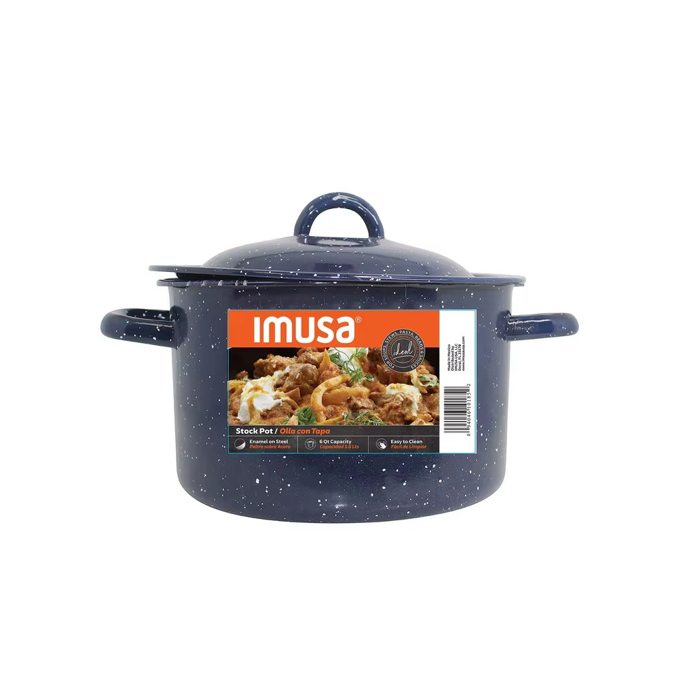 Enamel Stock Pot Soup Stews Cooking with Double Handles Oven Safe Durable Steel Efficient Heat Distribution Hand Wash Only