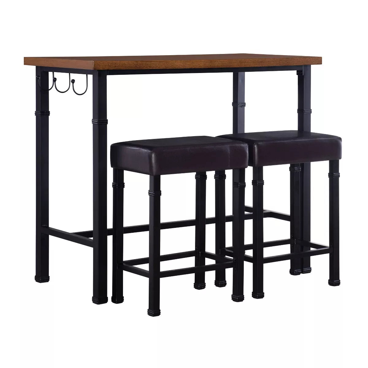 3-Piece Faux Leather Counter Height Pub Dining Set with Padded Seating and Wood/Metal Construction - grey