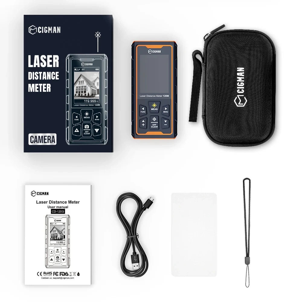  Laser Distance Measure 120M 393Ft Digital Pointfinder 4X Zoom P2P Technology IP68 Waterproof Bluetooth Wireless Charging 2.4" IPS Display