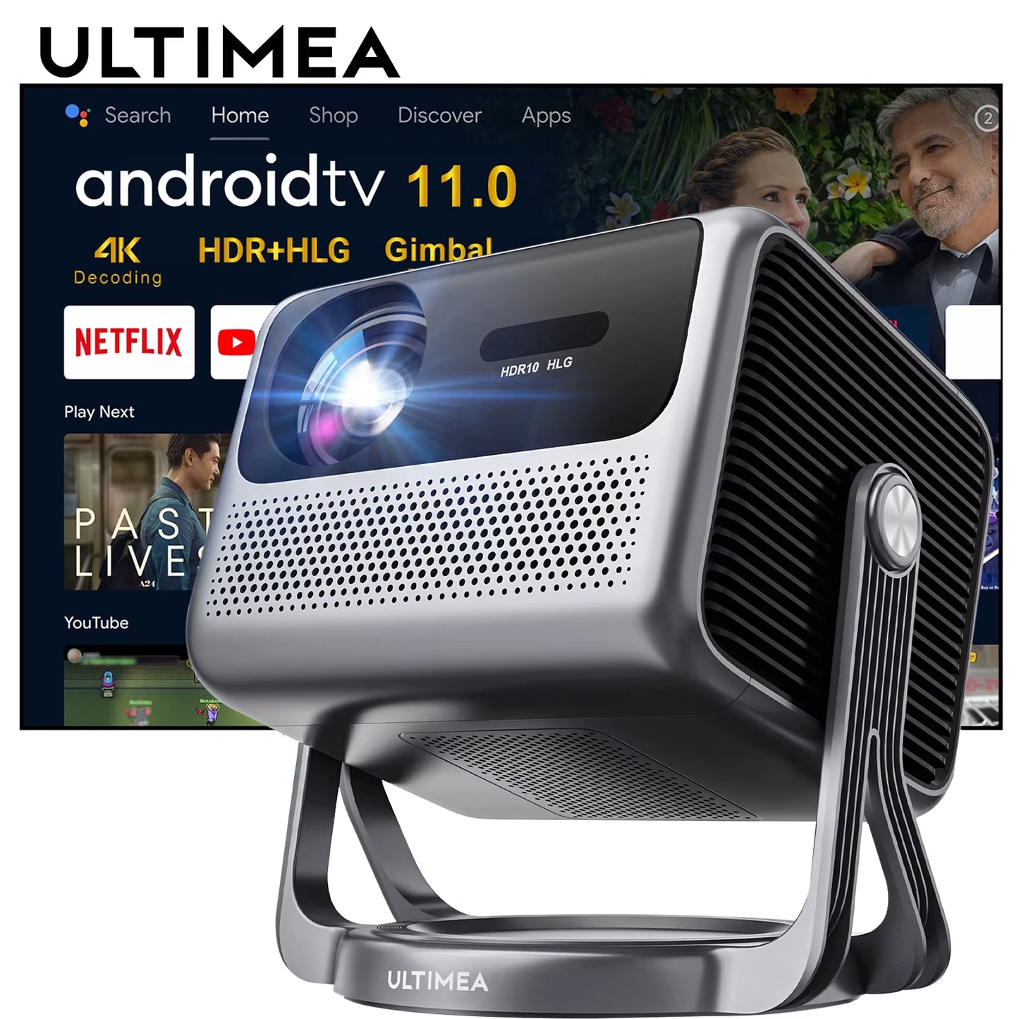 1080P Full HD Projector 4K Portable with 90° Gimbal Smart Android 11.0 5G Wifi Bluetooth Home Theater Projectors