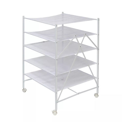 Collapsible Flat Drying Rack with Wheels, Steel Construction, 40 lb Capacity, Ideal for Sweater Drying, 23.4" Surface Area, White