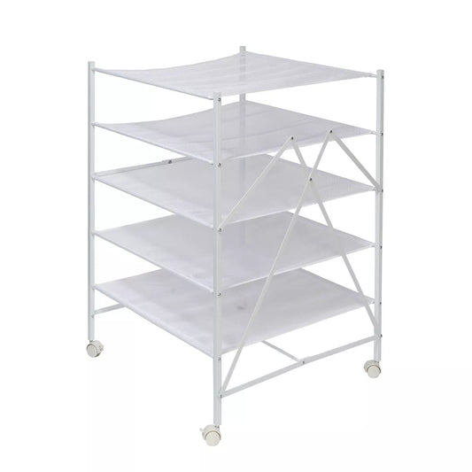 Collapsible Flat Drying Rack with Wheels, Steel Construction, 40 lb Capacity, Ideal for Sweater Drying, 23.4" Surface Area, White