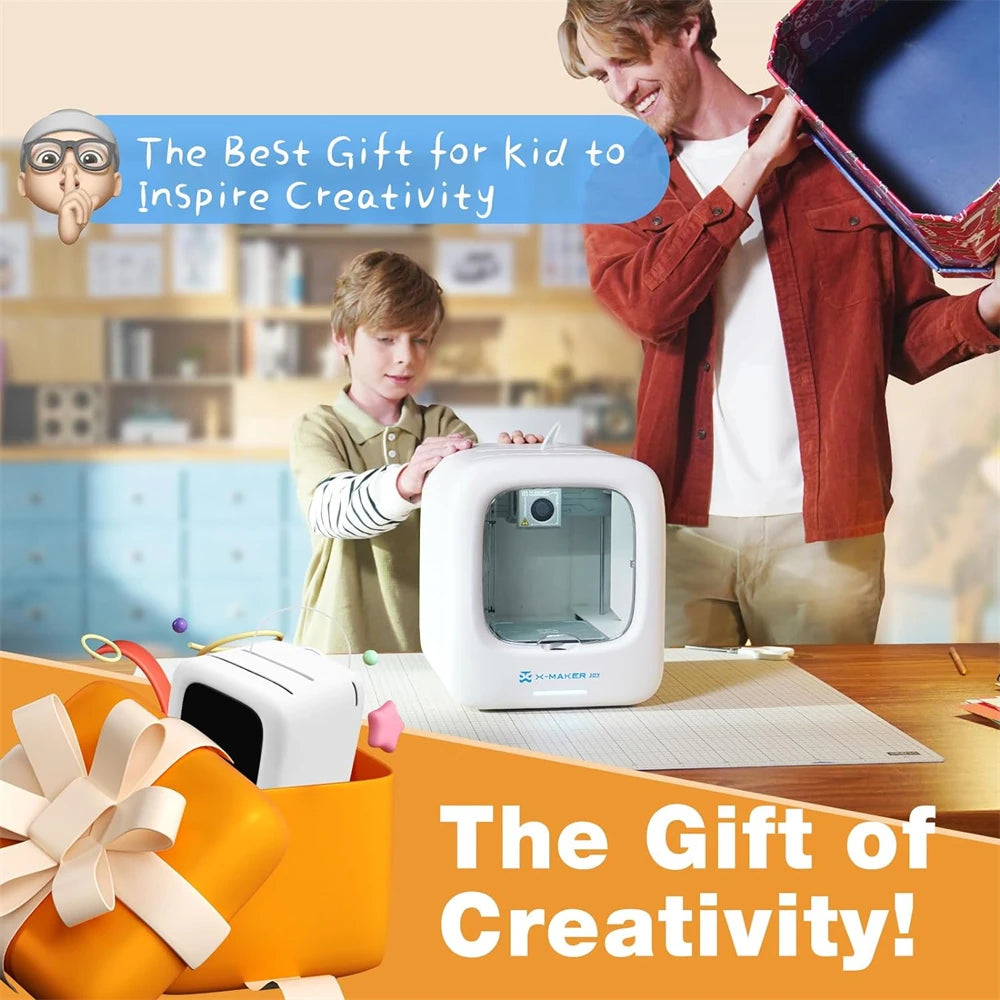X-MAKER JOY 3D Printer for Kids High Precision 0.05Mm 200Mm/S Printing Speed Wi-Fi USB Enclosed Safe Design AI Voice Interaction Customization with 4Er/8Er Colorful PLA Filament Set