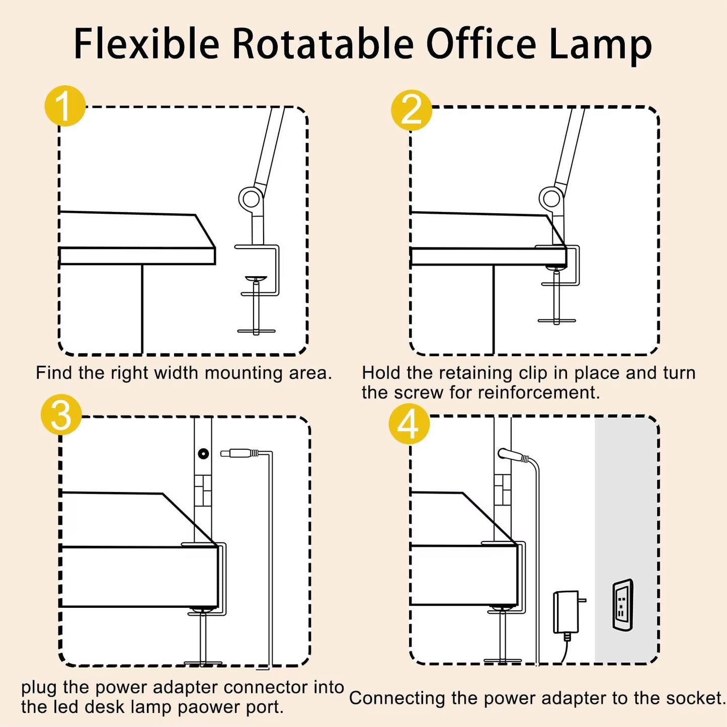 LED Desk Lamp with Clamp Flexible 4 Sections Swing Arm Three Light Sources Desk Light, 4 Color Modes & 5 Brightness