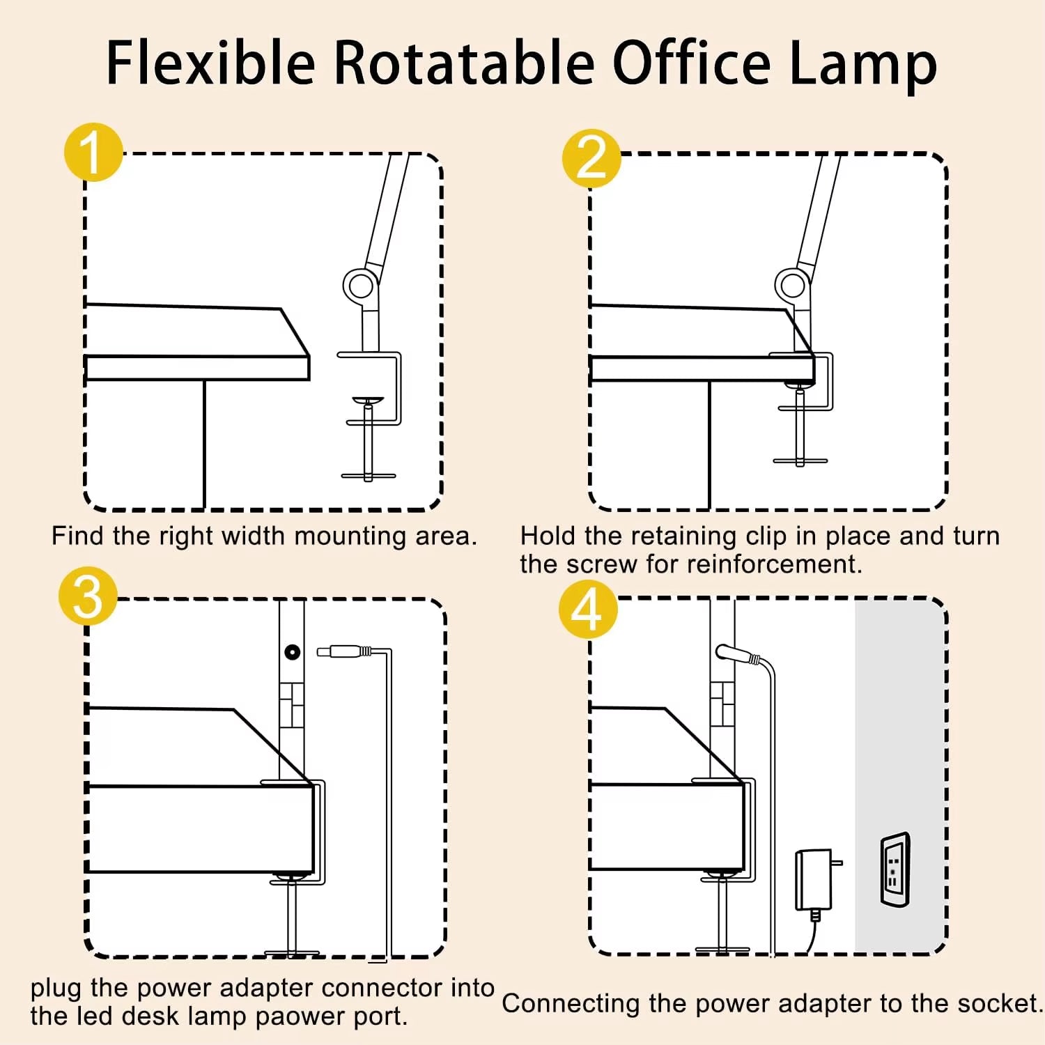 LED Desk Lamp with Clamp Flexible 4 Sections Swing Arm Three Light Sources Desk Light, 4 Color Modes & 5 Brightness