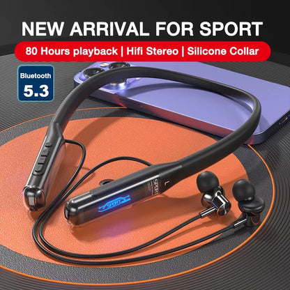80 Hours Endurance Bluetooth Headphone with Microphone Wireless Headphones Bass Stereo Neckband Earphones Bluetooth 5.3