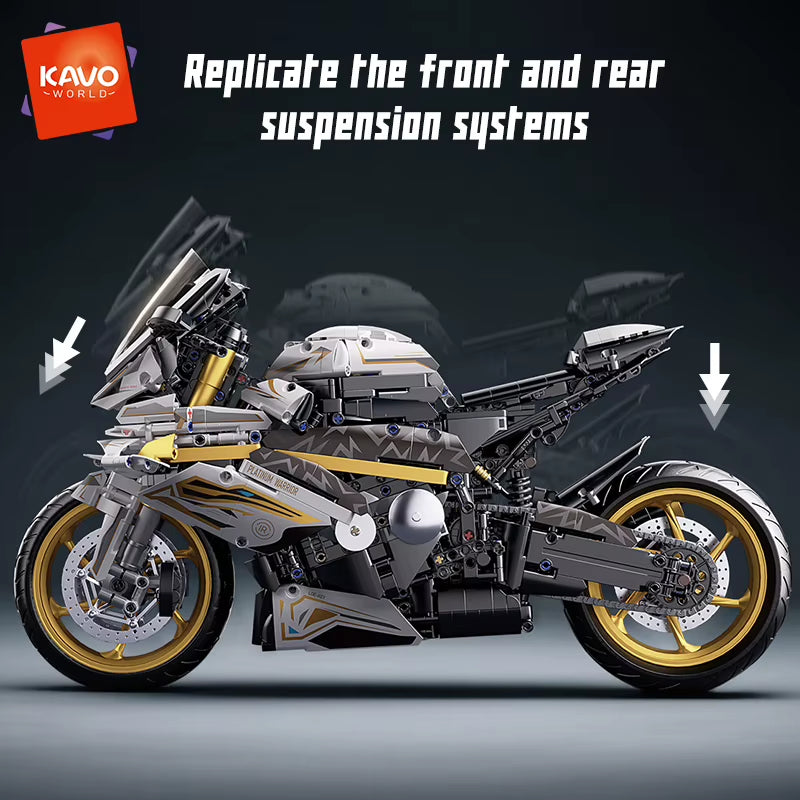 KAVOWORLD 1:5 Scale Motorcycle Desktop Ornament Building Blocks Set - 2045PCS Technic Motorbike Model Kit for Sport Bike Enthusiasts and Gift Giving