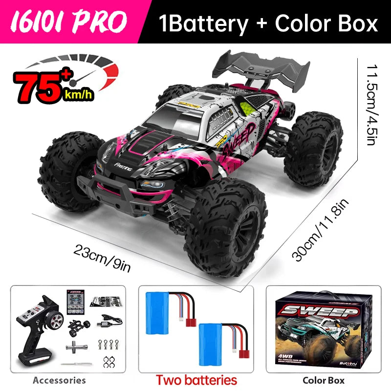 Wltoys 16101 Pro 1:16 Scale 75KM/H 4WD Remote Control Car with LED Lights - High-Speed Drift Monster Truck for Children