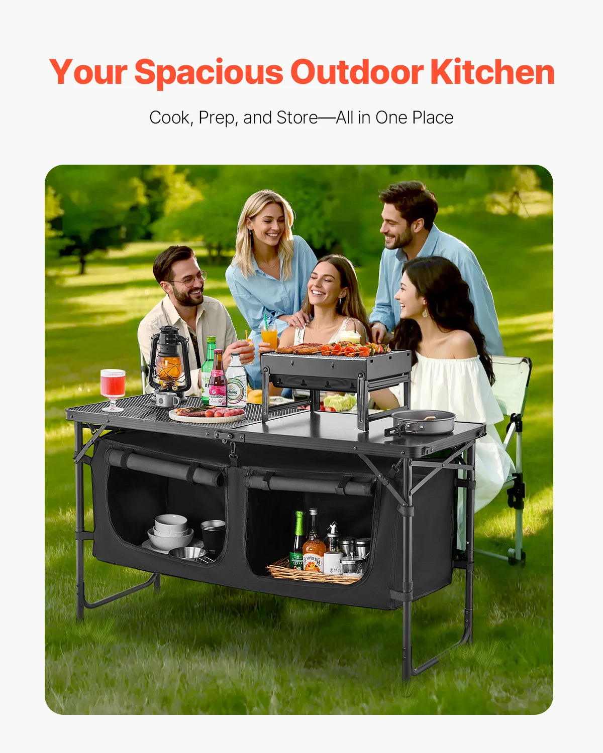 Succebuy Lightweight Aluminum Camping Kitchen Table - Portable Outdoor Cooking Station for BBQs, Picnics, and RV Travel