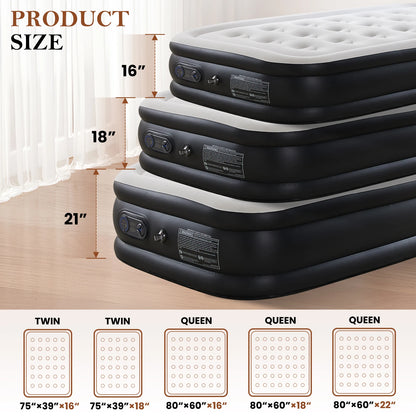 JHK Queen Twin Size Double Height Air Mattress with Non-Slip Bottom - 660 lbs Weight Capacity for Home or Camping Use