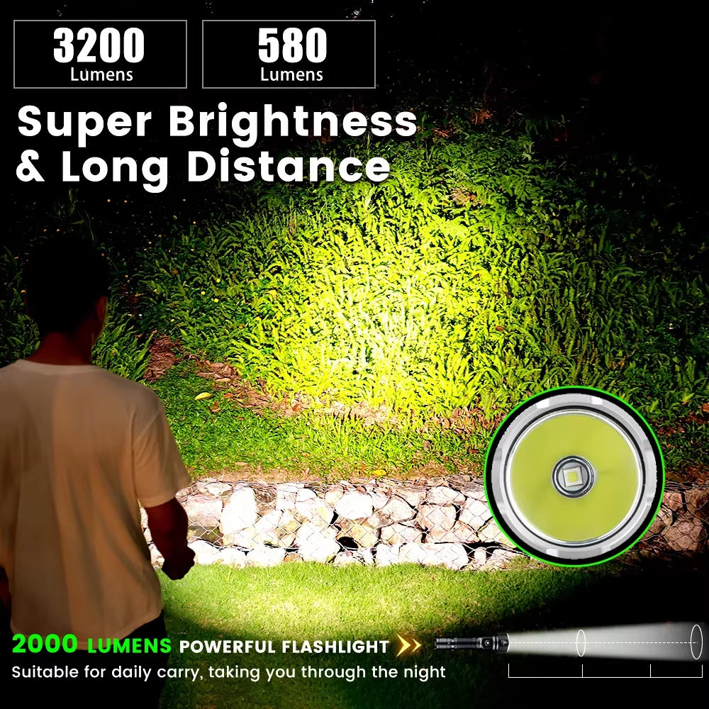 SK40 SFT70 LED 3200Lm Tactical Flashlight 21700 Rechargeable Powerful Torch 580M Long-Range with Spotlight