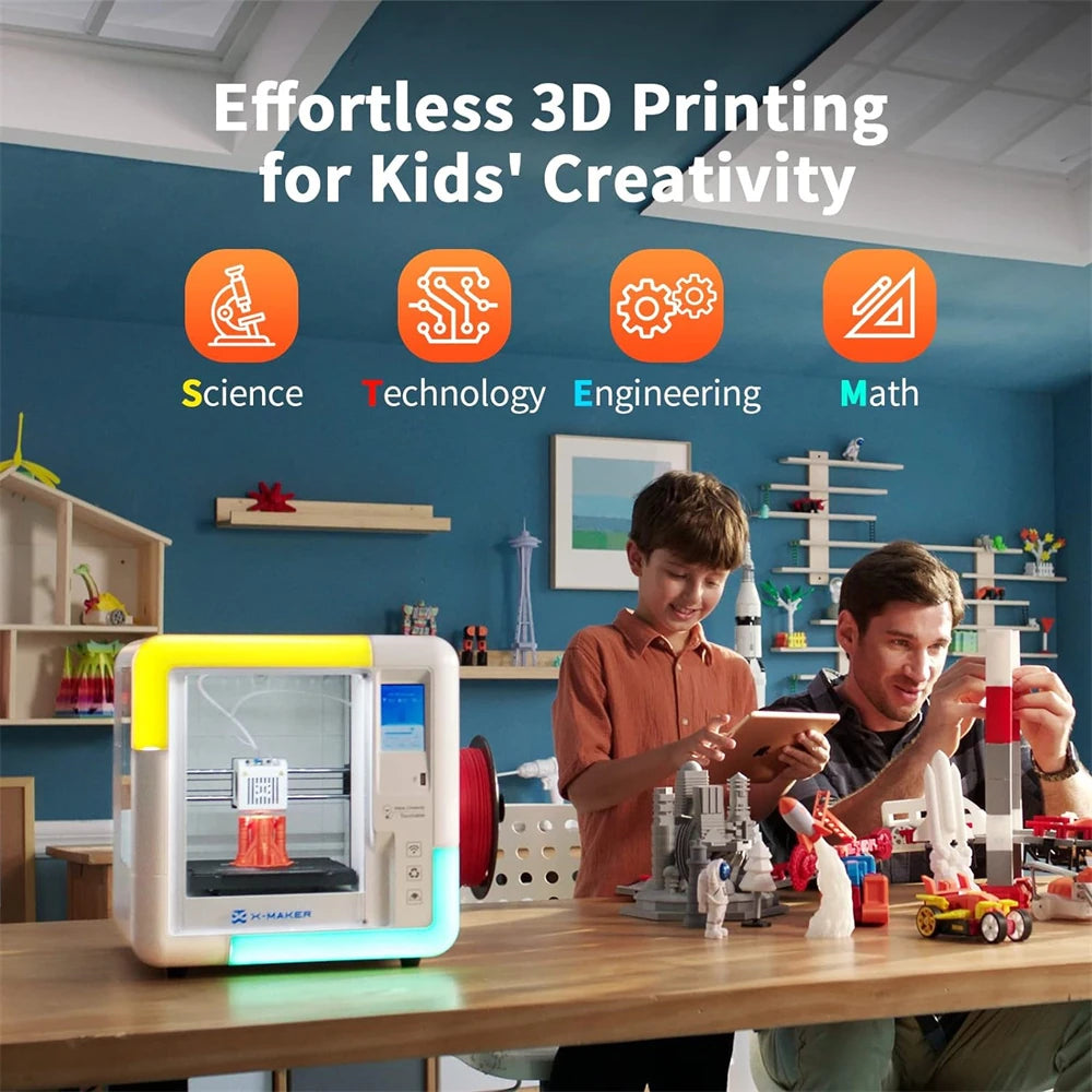 X-MAKER Children'S 3D Printer High Precision 0.1/0.05Mm Ultra Silent <50Db Wireless Smart One-Press Printing Wifi USB Safe Enclosed Design