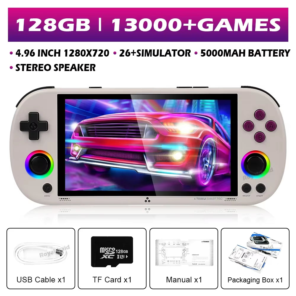 128G 256G  Smart Pro Handheld Game Console 4.96''IPS Screen Linux System Joystick RGB Lighting Retro Video Game Player NEW