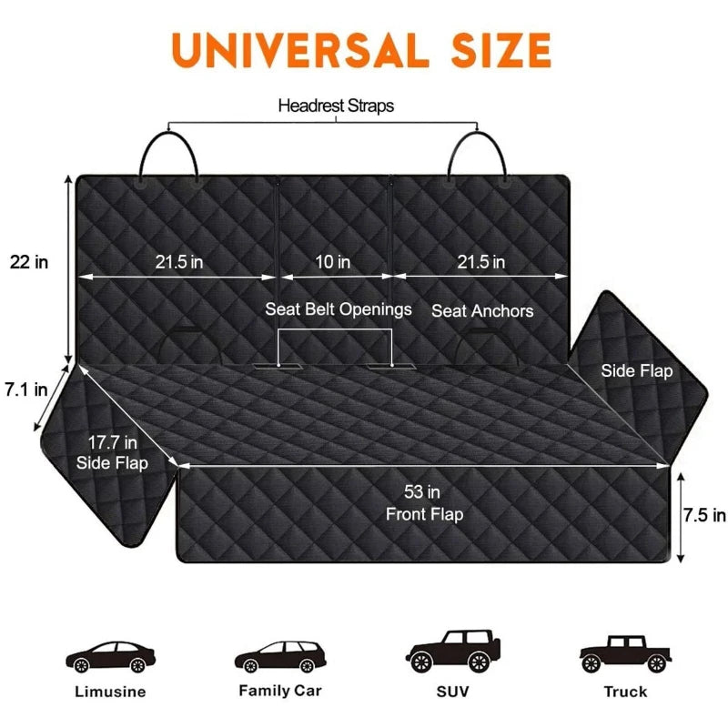 Universal Waterproof Car Seat Cover for Pets - Non-Slip Back Seat Protector with Adjustable Dog Seat Belts