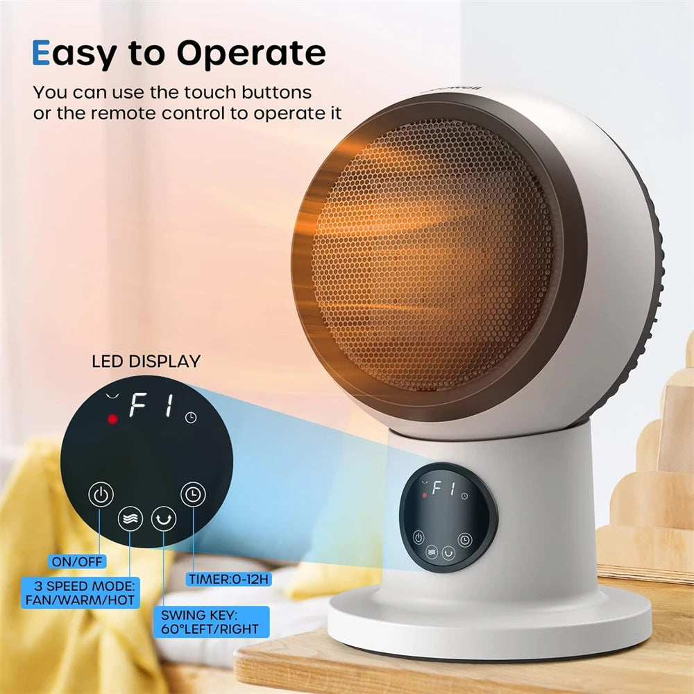 Space Heater, 1500W 2S Fast Heating Electric Ceramic Heater with Remote Control, Overheating and Tip-Over Protection, Portable Desk Heater, EHT150