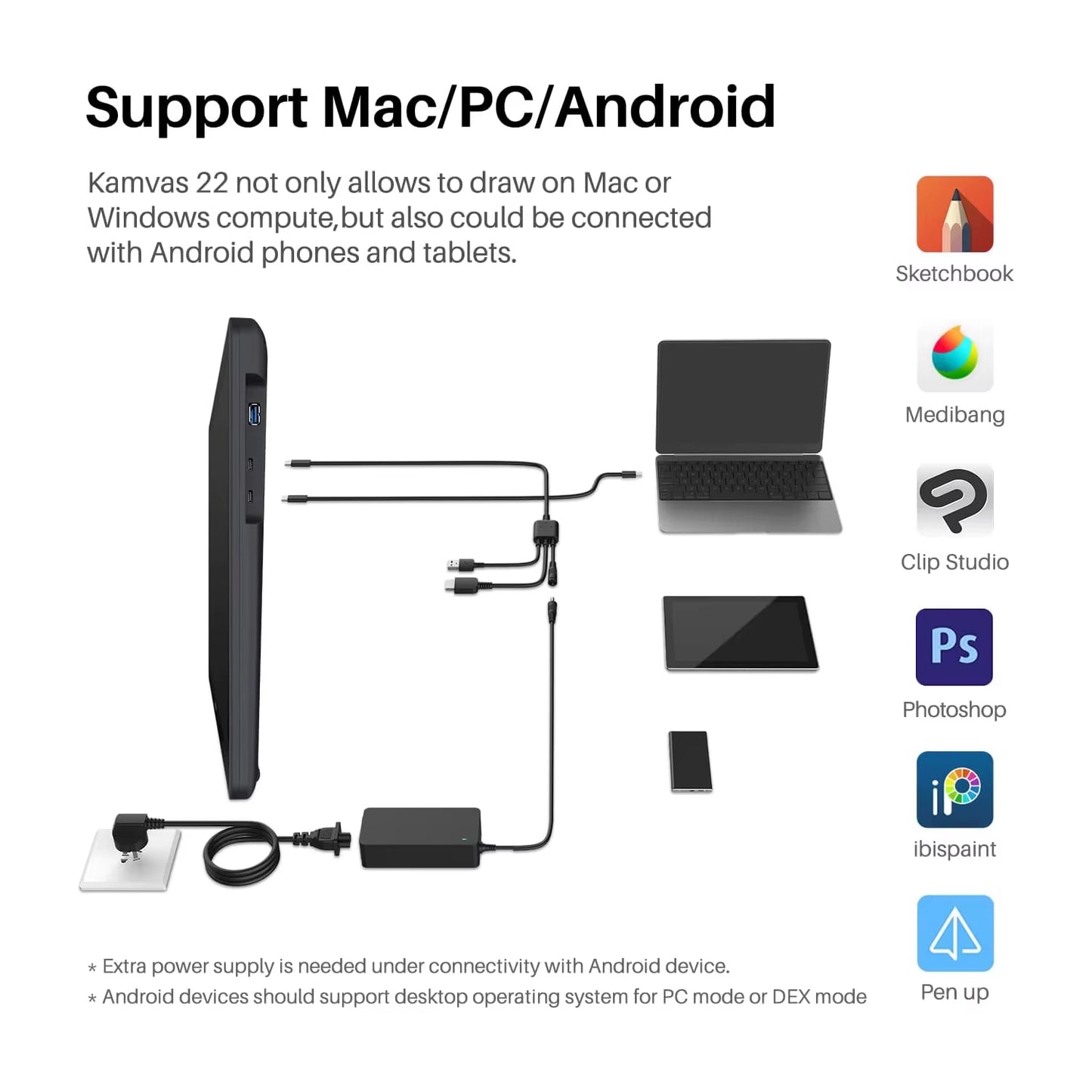 HUION Kamvas 22 Graphic Pen Tablet Monitor Pen Display 21.5 Inch Anti-Glare Screen 120%S RGB Windows Mac and Android Device