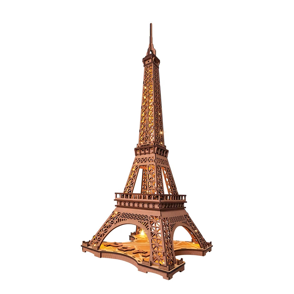 Robotime 3D Wooden Puzzle - Eiffel Tower Model (1:638) for Adults and Children - DIY Craft Kit with Lighting Feature