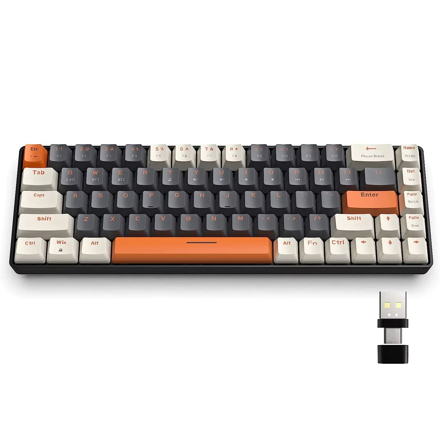 RK68 60% Wireless Mechanical Keyboard, Bluetooth 5.0/2.4Ghz with Dual Mode 2-In-1 Receiver, 68-Key Hot-Swappable Gaming Keyboard