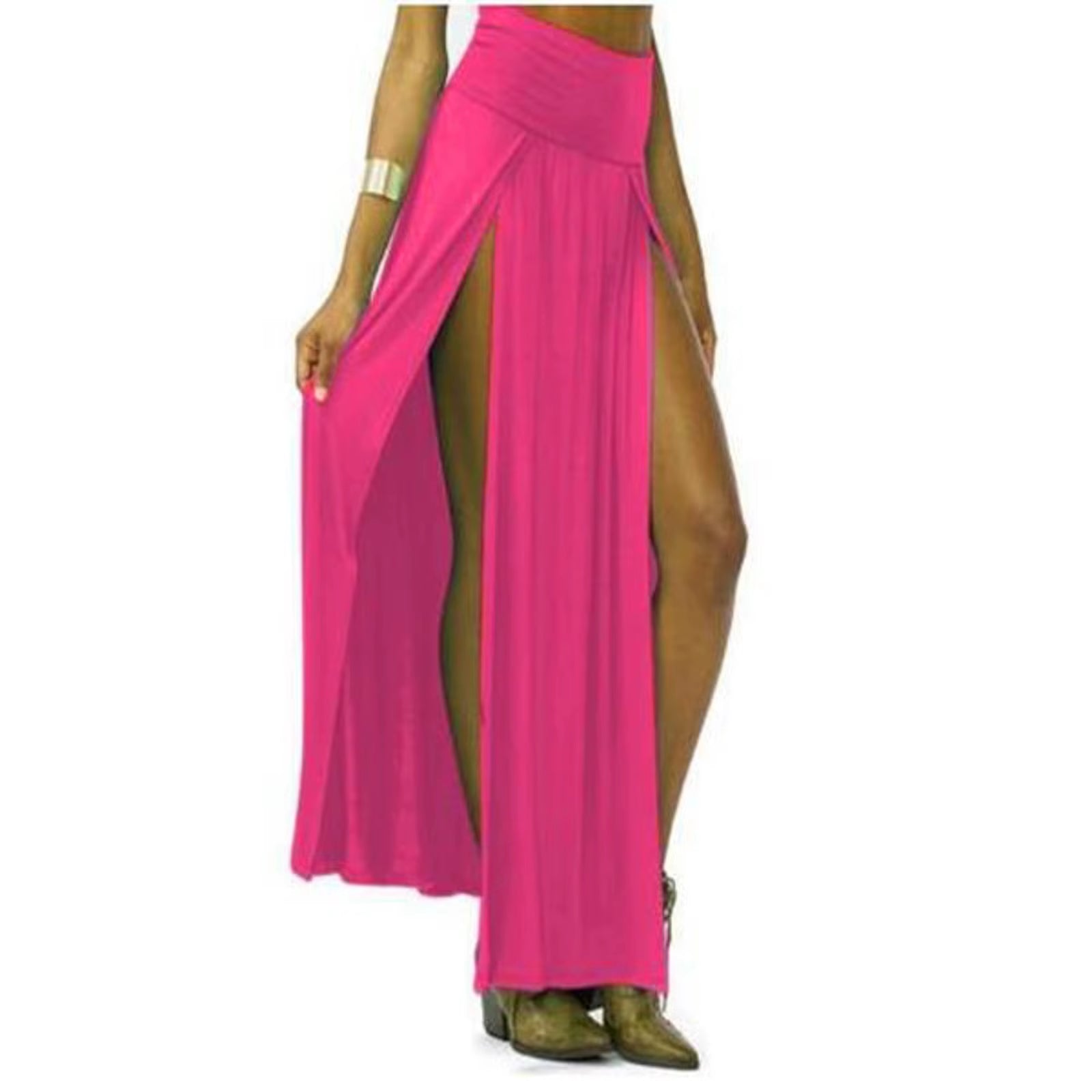 Sexy High Split Long Skirts for Women Summer Casual Two Side Slit Beach Skirt Solid Color High Waist A-Line Skirts Faldas