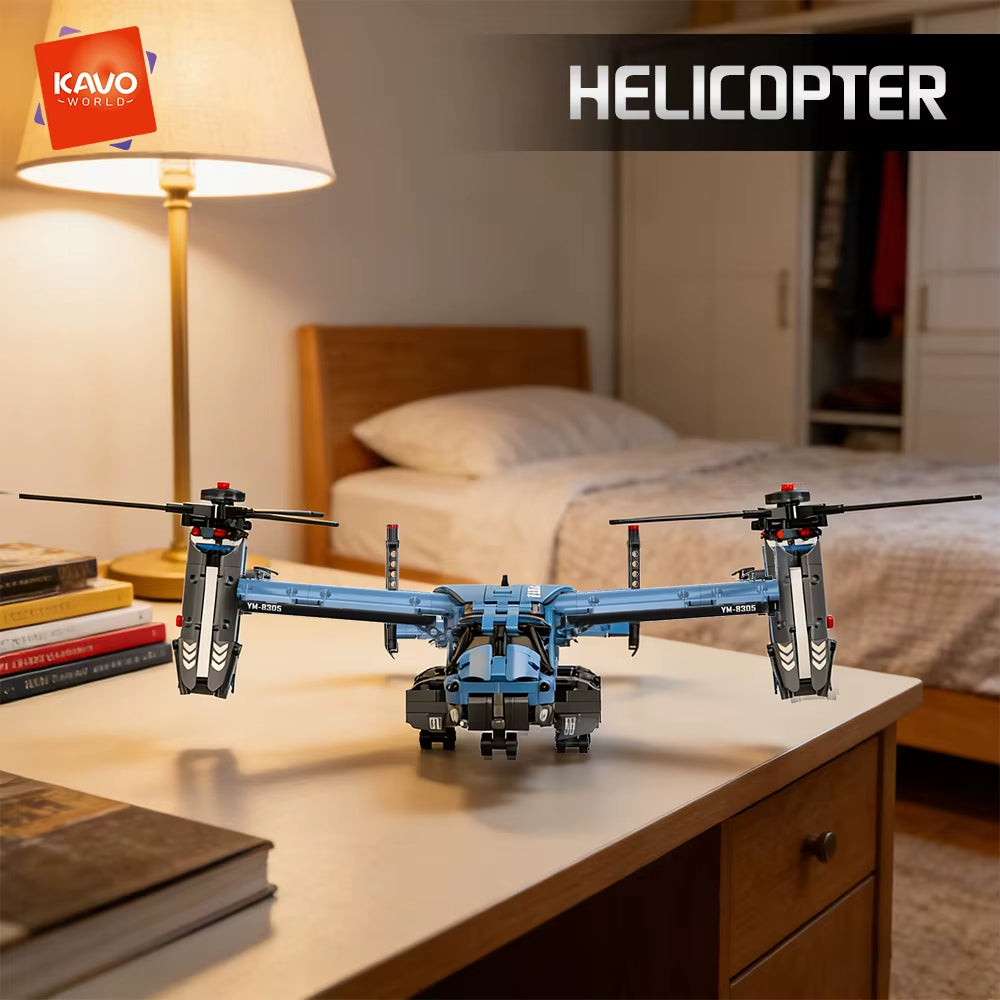 KAVOWORLD 1486-Piece Military V-22 Transport Aircraft Helicopter Building Block Set - STEM Educational DIY Assembly Airplane Toy