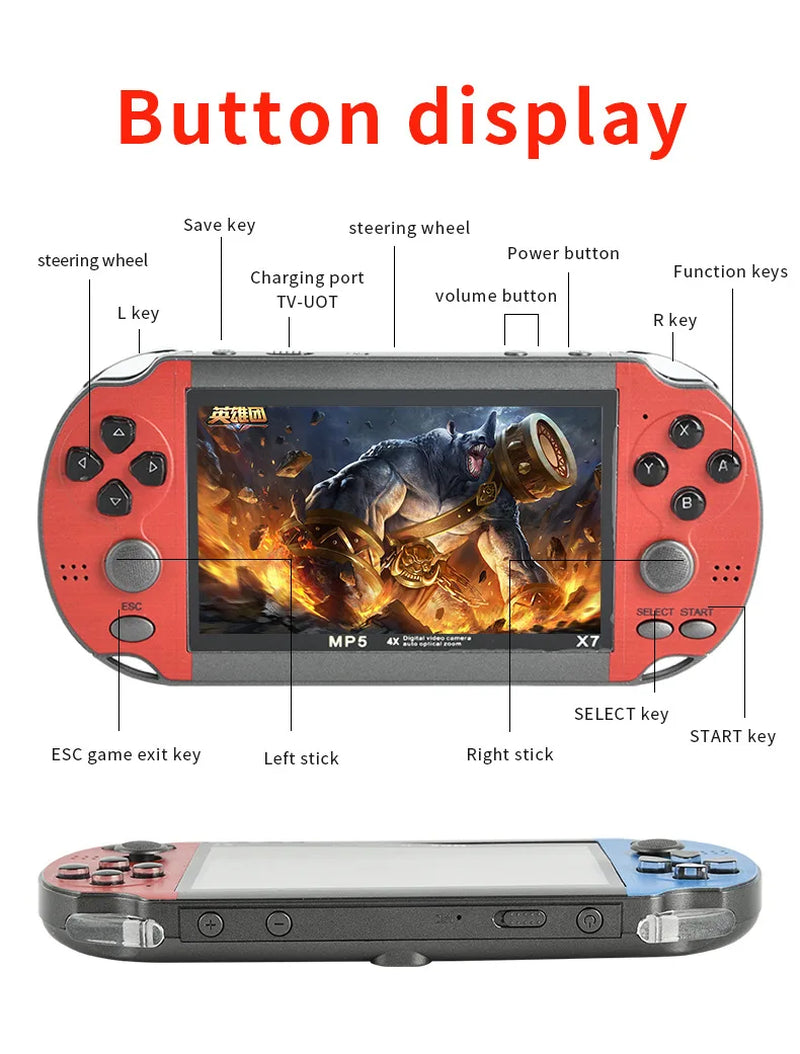 X7 Handheld Game Console 4.3 Inch Handheld High Definition Screen with Clear Video Built in Many Arcade Games Retro Games