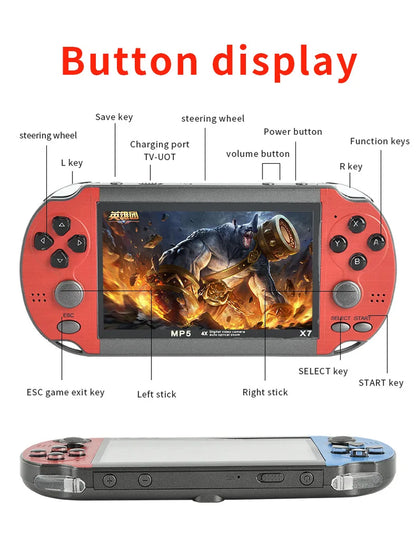 X7 Handheld Game Console 4.3 Inch Handheld High Definition Screen with Clear Video Built in Many Arcade Games Retro Games