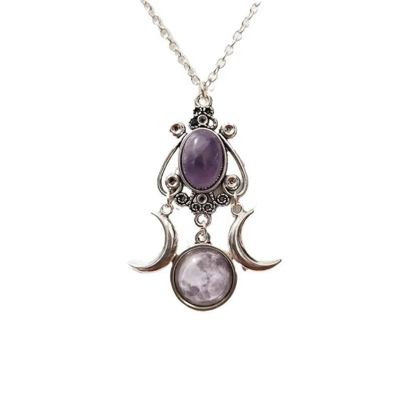 Triple Moon Pendant Necklace in Black, Red, and Purple
