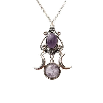 Triple Moon Pendant Necklace in Black, Red, and Purple