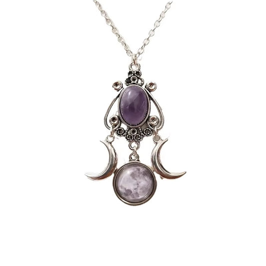 Triple Moon Pendant Necklace in Black, Red, and Purple