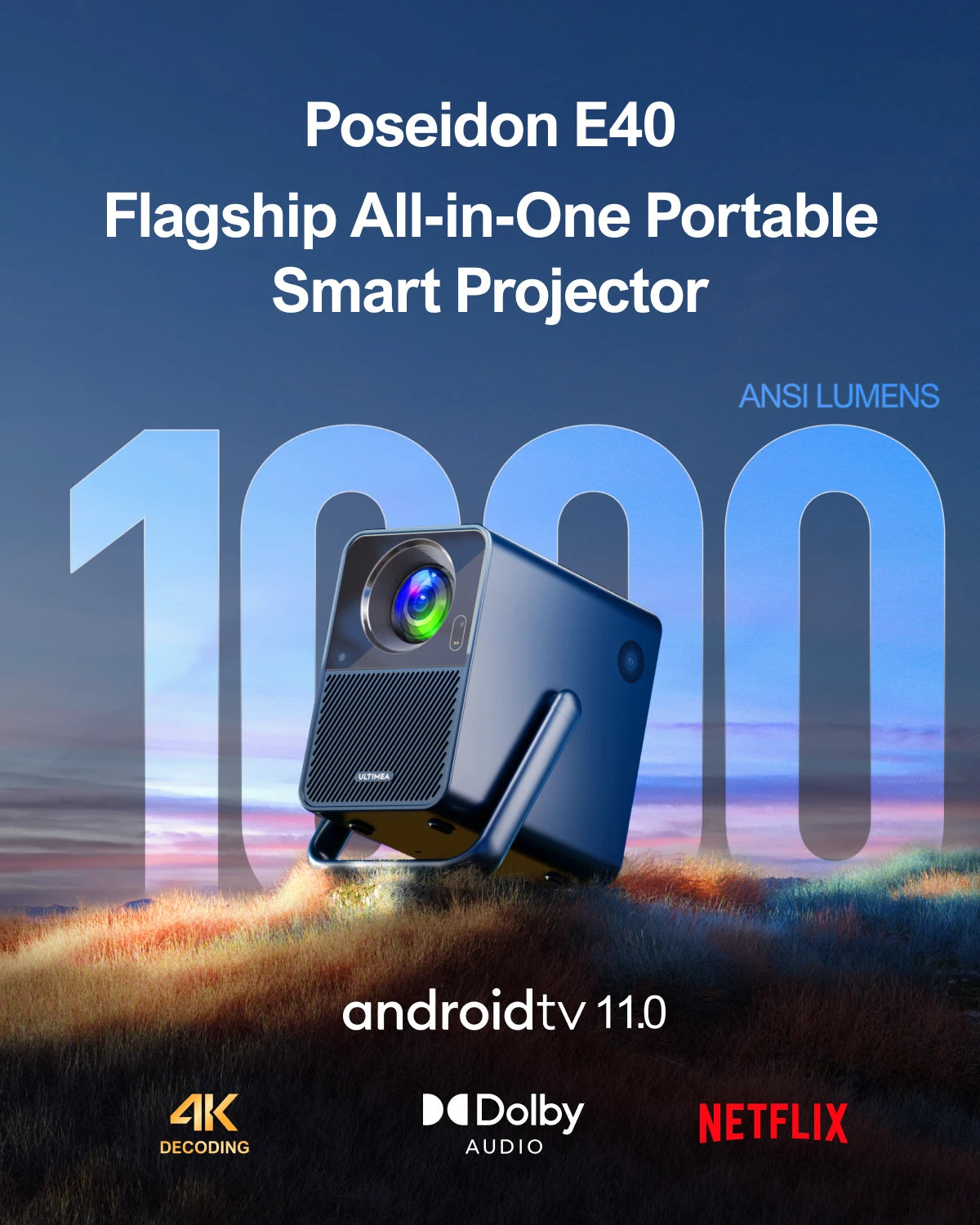 Projector 4K Android TV 11.0, with Netflix Home Cinema Projector 1000 ASIN Lumens, Dolby Audio Portable Smart Beamer