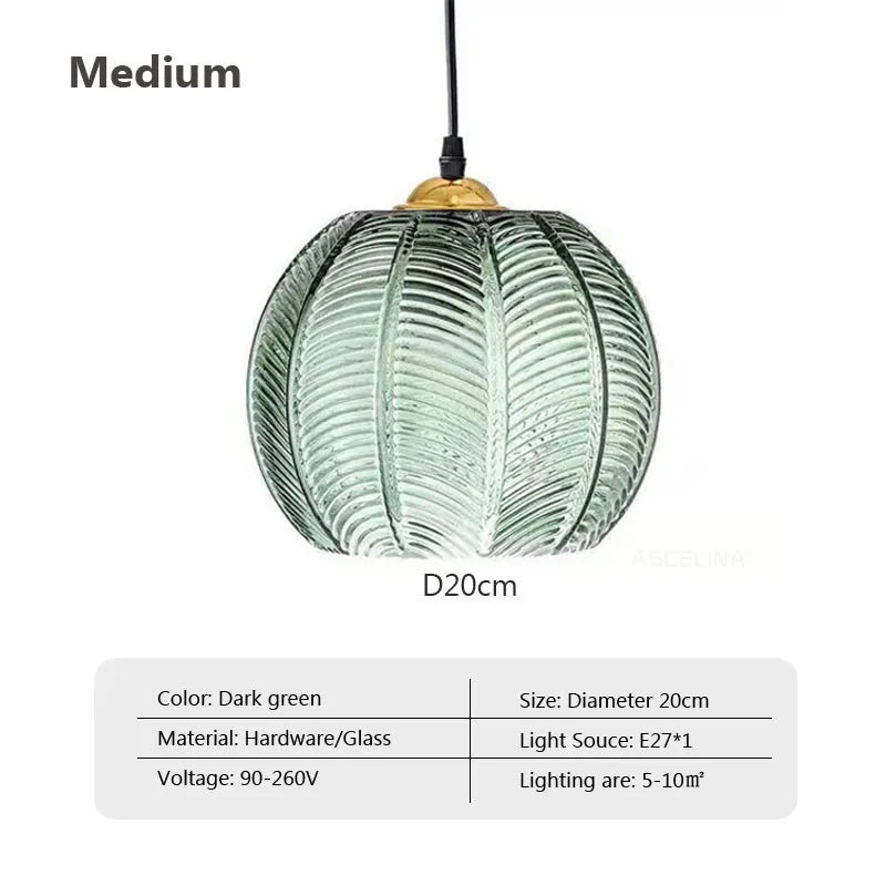 Nordic Glass Pendant Light Green Leaf Pattern Lighting for Living Room Dining Room Hotel Study Bedroom Indoor Decorative Fixture
