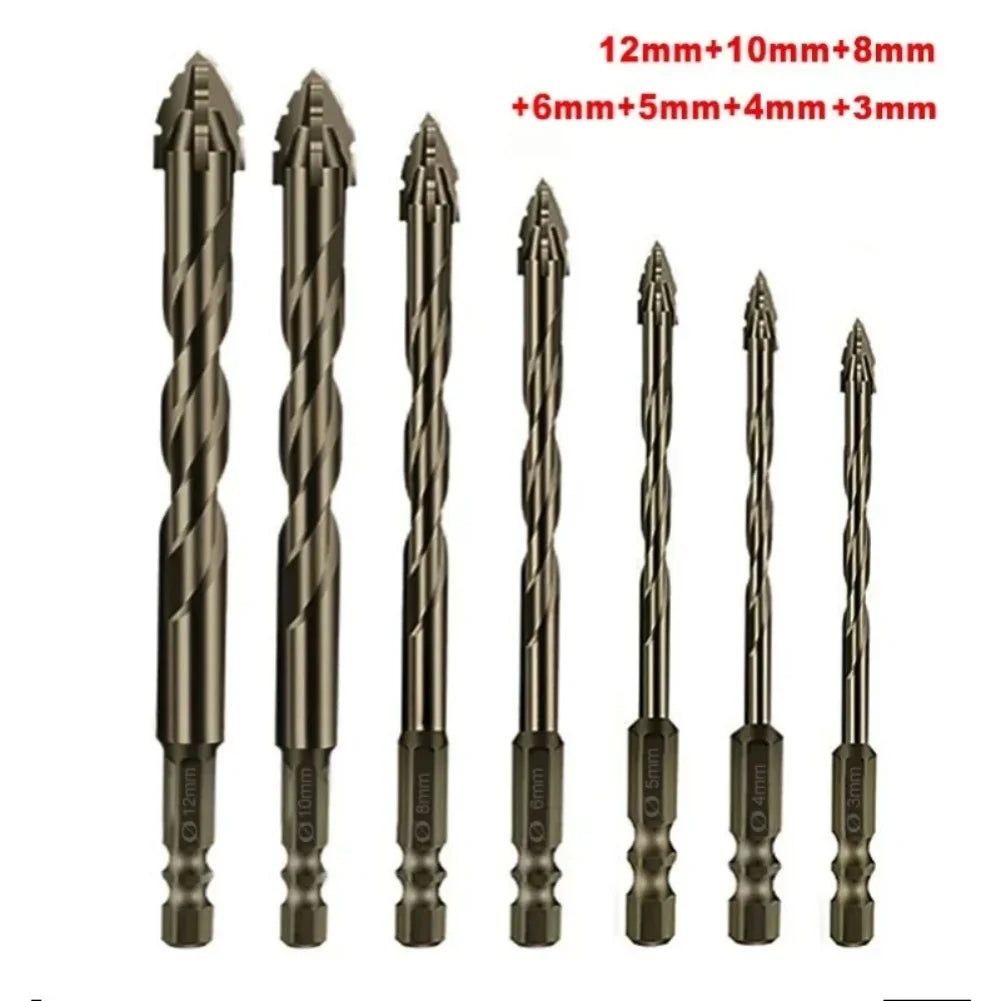 7Pcs Serrated Tooth Drill Bit Set Four-Edged Eccentric High-Hard Alloy Multifunction Tool Glass Cement Metal Ceramic Wood