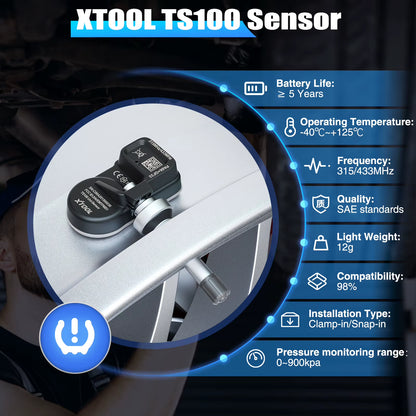 XTOOL TS100PRO 2-in-1 TPMS Sensor - 315MHz & 433MHz Automotive Tire Repair and Programming Tool (4 PCS)