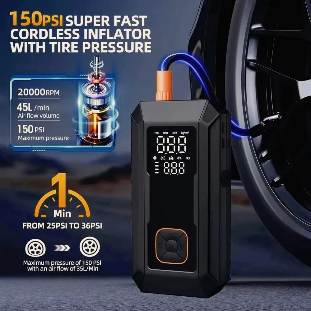 Car Jump Starter with Air Pump Peak 4000A Jump Starter&150Psi Air Compressor, Portable Auto Power Banlk ,Tire Inflator