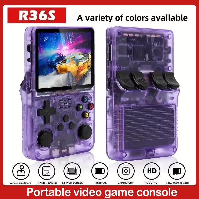 R36S Portable Handheld Game Controller with 3.5" HD Screen, Rechargeable Battery - Perfect Christmas Gift for Gamers