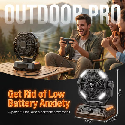 Coldsky 20,000mAh Rechargeable Camping Fan with Remote Control, 4 LED Lights, and 8 Adjustable Speeds for Outdoor Use