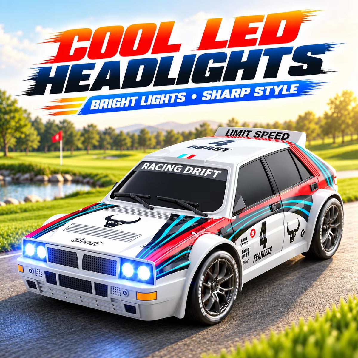 ZNLYRION 1:24 Scale RC Drifting Race Car - 4WD, Adjustable Speed (20Km/H), Includes Spare Drift Tires, LED Headlights and Taillights, Ideal for Boys and Adults