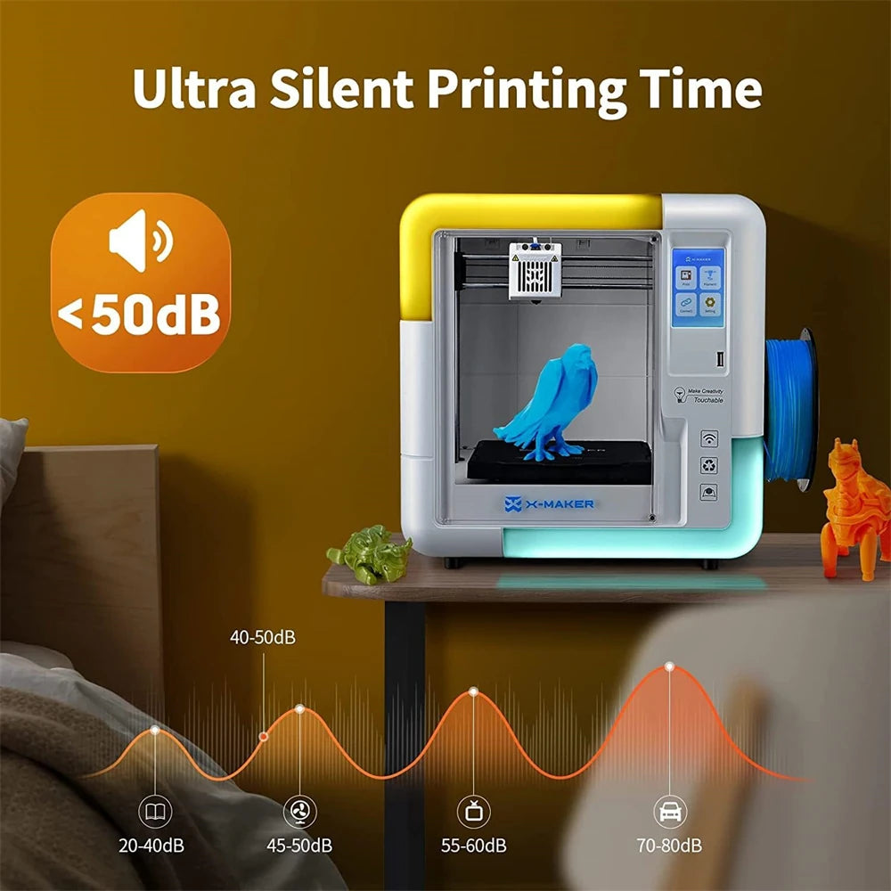  X-MAKER Children'S 3D Printer High Precision 0.1/0.05Mm Ultra Silent Wireless Smart One-Press Printing Wifi USB Safe Enclosed Design with 4Er/8Er Colorful PLA Filament Set
