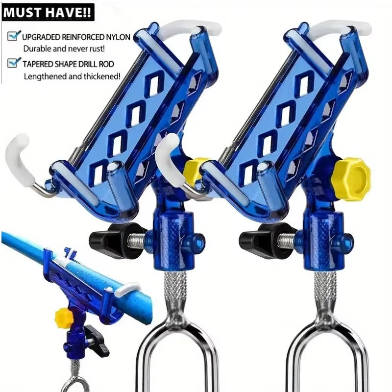 2-Piece Stainless Steel Fishing Rod Holder, 360° Adjustable One-Touch Lock, Reinforced Nylon Tip and Tapered Drill Rod Self-Lock