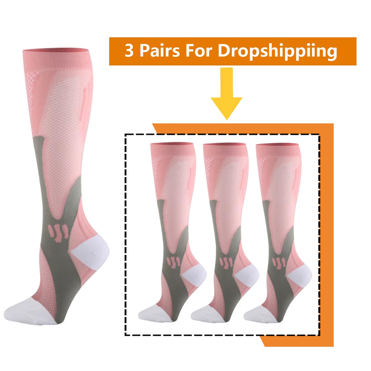 Brothock Athletic Compression Socks - 20-30 mmHg - 3 Pairs for Dropshipping - Nylon Medical Nursing Stockings