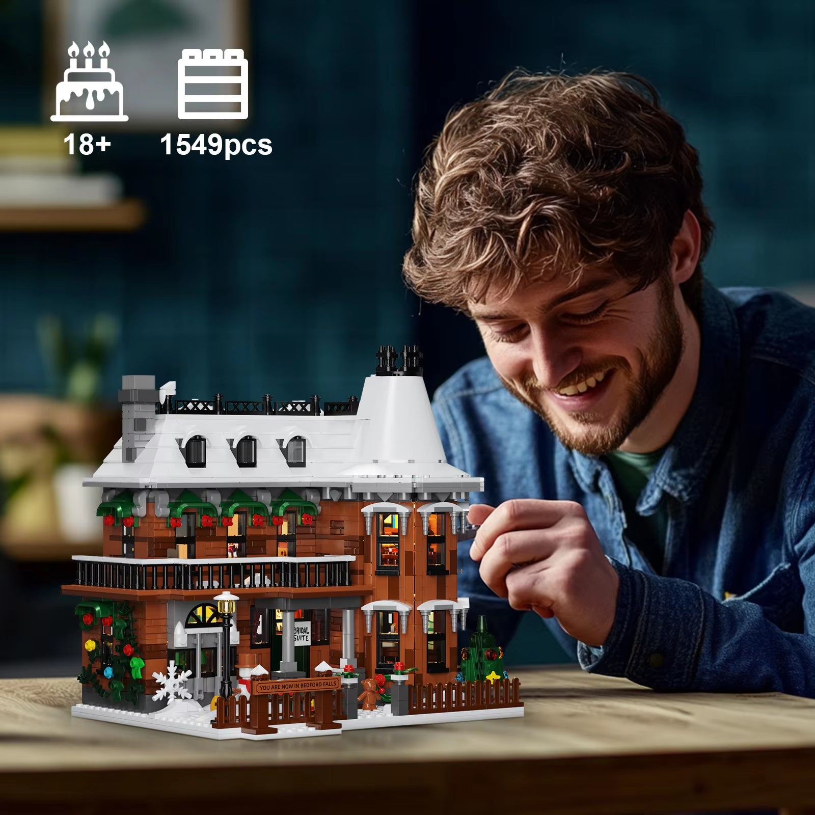 Wonderfuled Life House Building Blocks Set Christmas Holiday Snow House Bricks Gifts for Friends Family(1549Pcs)