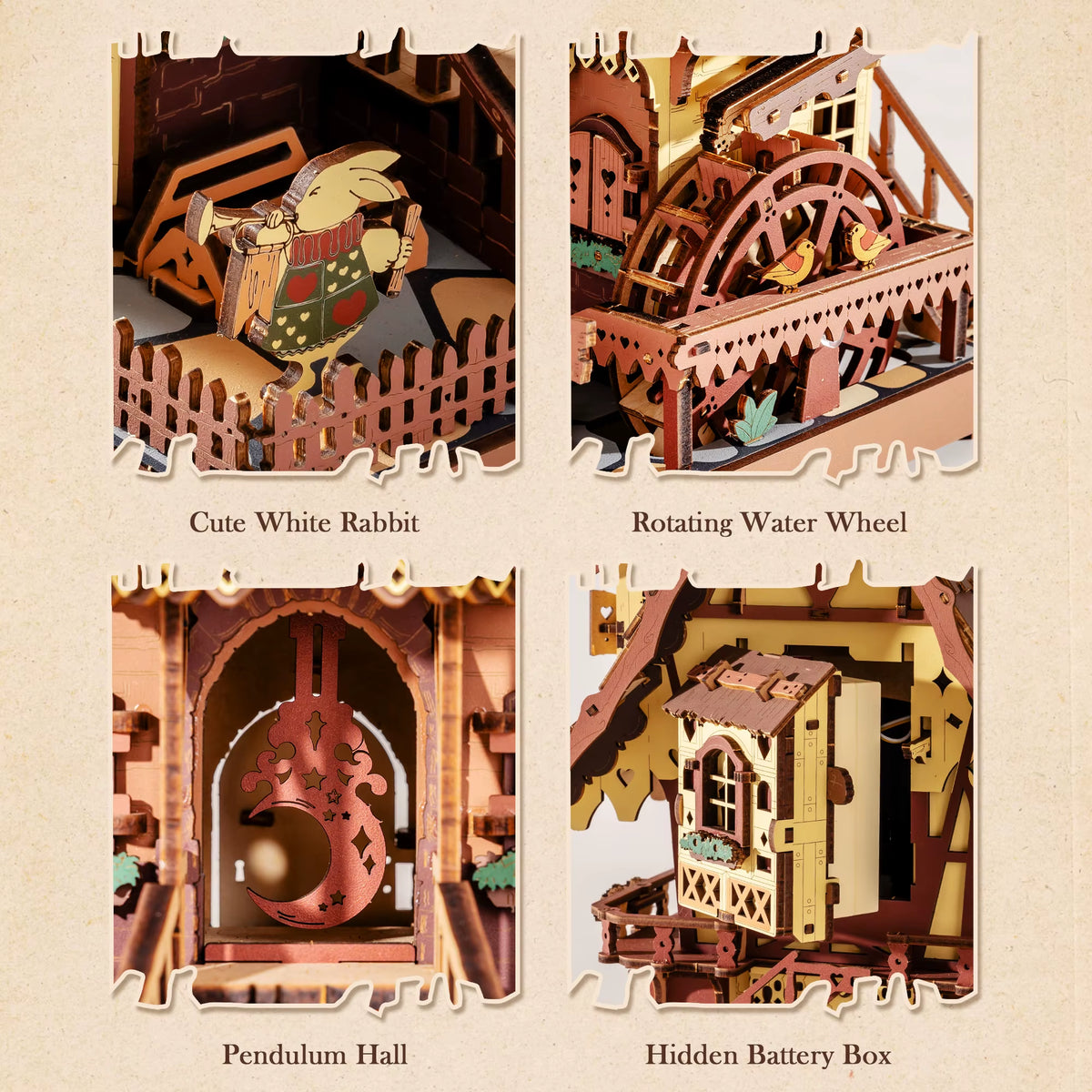 ROKR Wooden 3D Puzzle Cuckoo Clock Mechanical Model Building Kit 435 Pieces DIY Craft Kit with 2 Light for Home Decor Brain Teasers Jigsaw Toys for Adults Teens