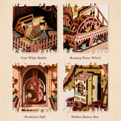 ROKR Wooden 3D Puzzle Cuckoo Clock Mechanical Model Building Kit 435 Pieces DIY Craft Kit with 2 Light for Home Decor Brain Teasers Jigsaw Toys for Adults Teens